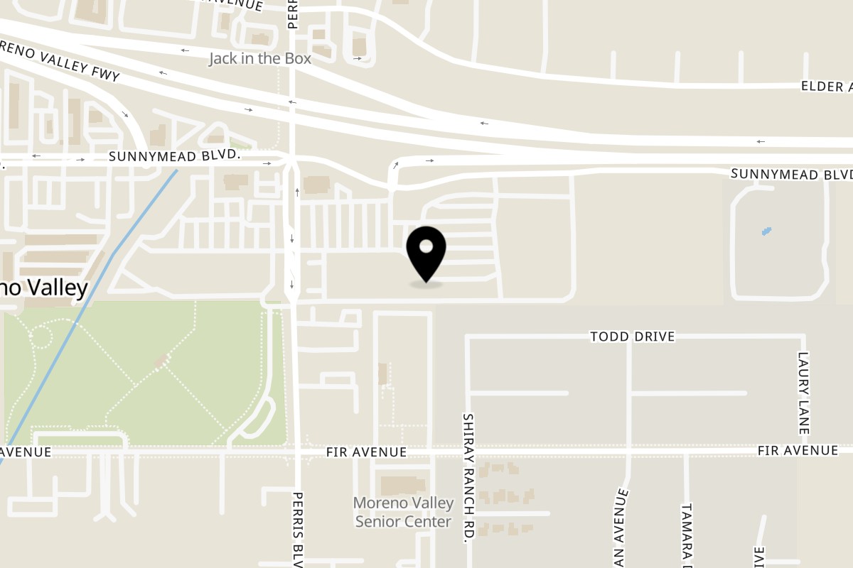 Map showing the location of Tacos Alvizo La Guadalupana on 25073 Sunnymead Boulevard STE D15 in Moreno Valley